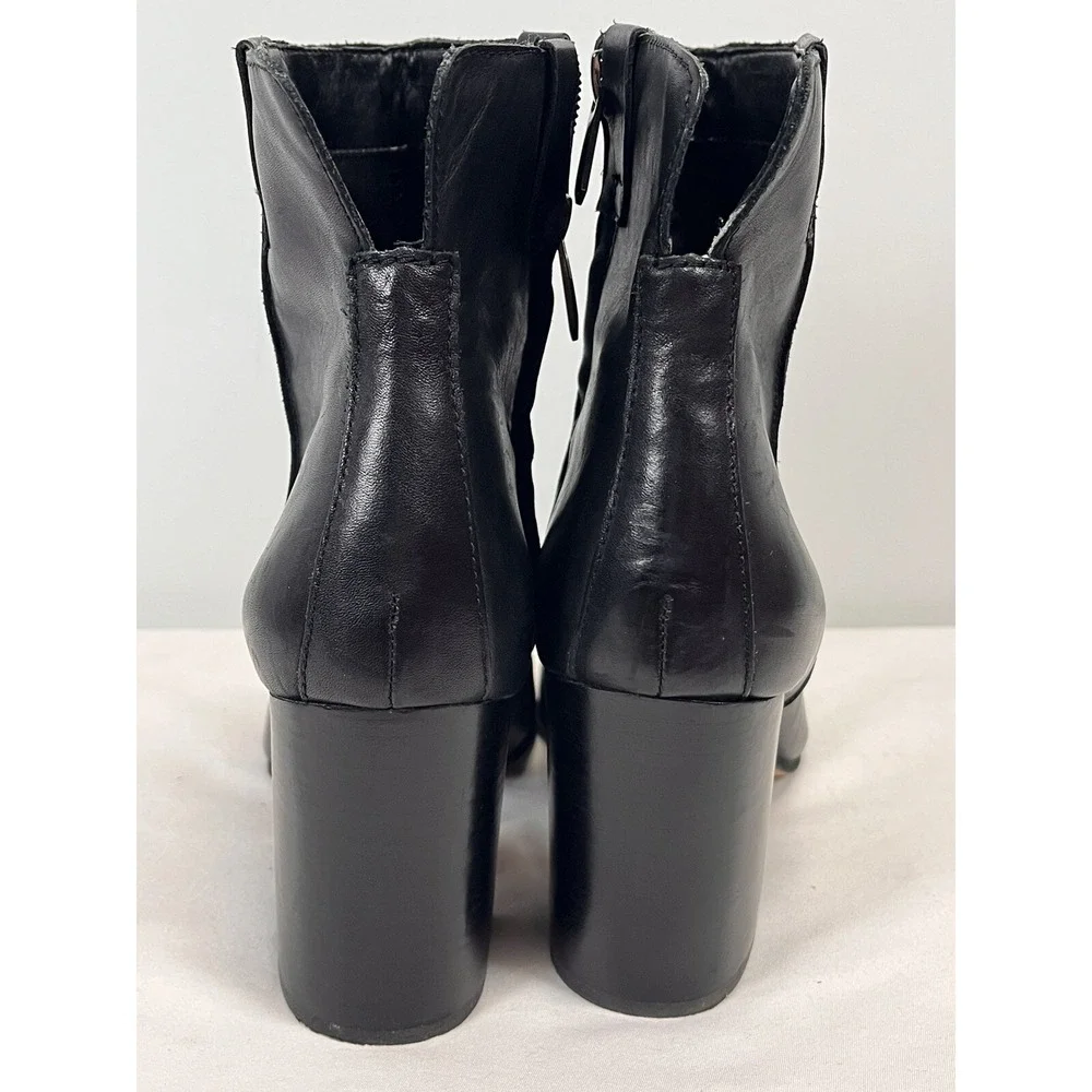 Sam Edelman Fairfield Black Leather Boots Booties GUC sz 9 Chunky Heel